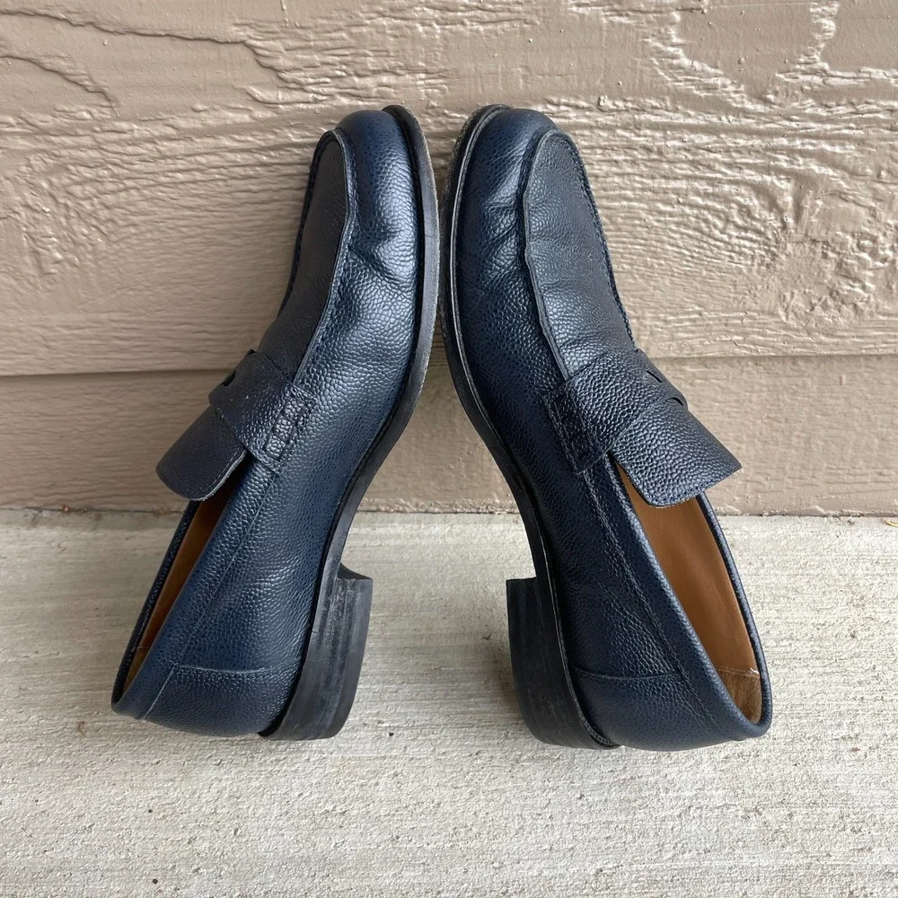 Boggi Milano Men's Size 8.5 Loafers Derby Navy Blue Pebbled Leather Shoes Italy
